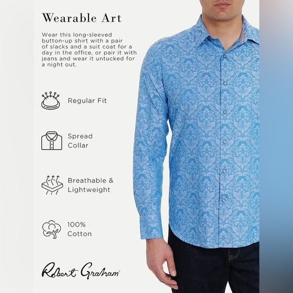 Robert Graham Bayview Cotton Shirt Paisley Damask 16537 - Picture 2 of 13